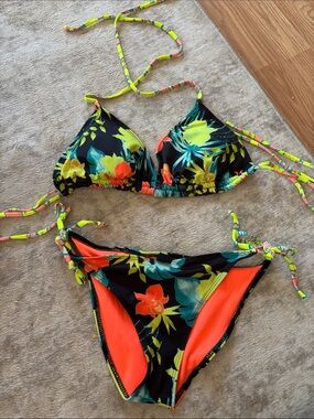 Hurley neon floral tropical bathing suit
